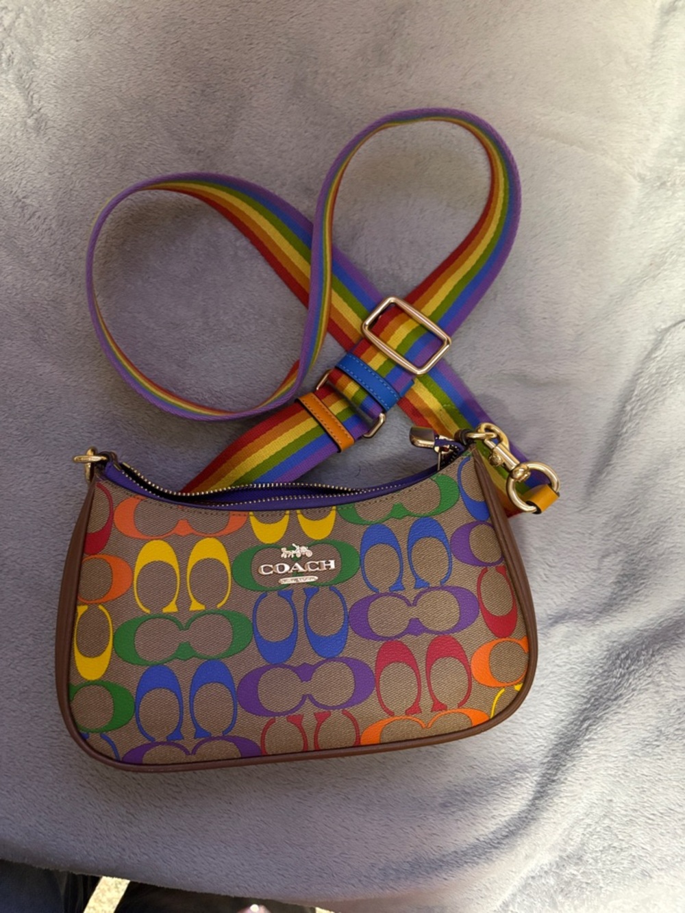 Coach Multicolor Signature Canvas Shoulder Bag with Rainbow Strap